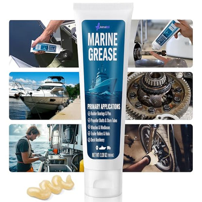 2 Pack 3.38 oz Marine Grease Tube, Premium Marine Grade Grease, Waterproof High Temp (0°F - 500°F) Bearing Lube for Propeller Shafts, Rudder Bearings, Trailers & Boat Maintenance