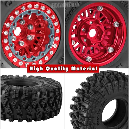 RC 1.9 Wheel Tires for 1/10 TRX4 TRX6 SCX10 SCX10 II 90046 SCX10 III AXI03007 SCX10 Pro Gen7/8 D90 VS4-10 MST CFX RC Crawler Car,12mm Hex Wheels Rims and Rubber Tires w/Sponge,Red - color: Red - (1.9 Beadlock Wheel)