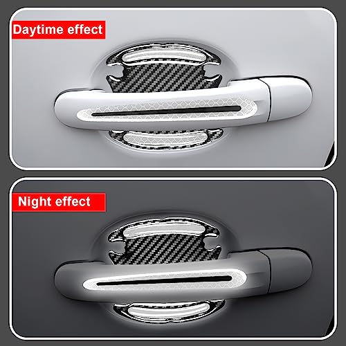 12-Piece Reflective Car Stickers Set - Rearview Mirror, Side and Door Handle Stickers - 3D Carbon Fiber, Anti-Scratch, Protective Films (White) - color: white