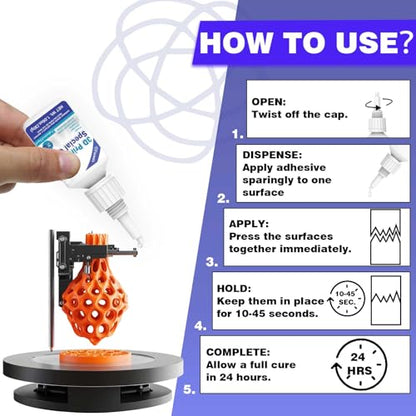 3D Printing Super Glue, Ultra-Thin Capillary Adhesive for PLA ABS PETG TPU | 30g Professional Instant Bond for Micro Gaps & Seamless Post-Processing, Heat Resistant & Clear Finish - size: 3D Printing Super Glue