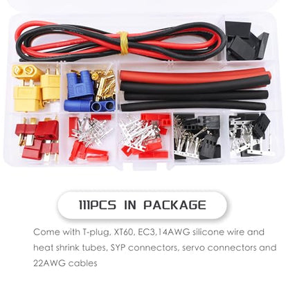 T-Plug EC3 XT60 Connector & Servo Plug Crimp Pin Cable for RC Models DIY | Male Female Connector Adapters,Male Female Connector Crimp Pin,14AWG Silicone Wire,Servo Connector Repair,High Conductivity