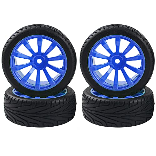 10-Spoke RC 12mm Hex Hub Wheel Rims & Rubber Tires Compatible with HSP Tamiya HPI Kyosho 1/10 On-Road Touring Car,WLtoys 1/14 144001 Traxxas 1/16 Slash RC 1/18 A959B Buggy (Blue) - color: Blue