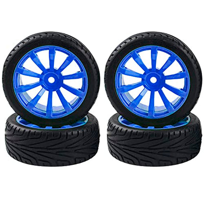 10-Spoke RC 12mm Hex Hub Wheel Rims & Rubber Tires Compatible with HSP Tamiya HPI Kyosho 1/10 On-Road Touring Car,WLtoys 1/14 144001 Traxxas 1/16 Slash RC 1/18 A959B Buggy (Blue) - color: Blue