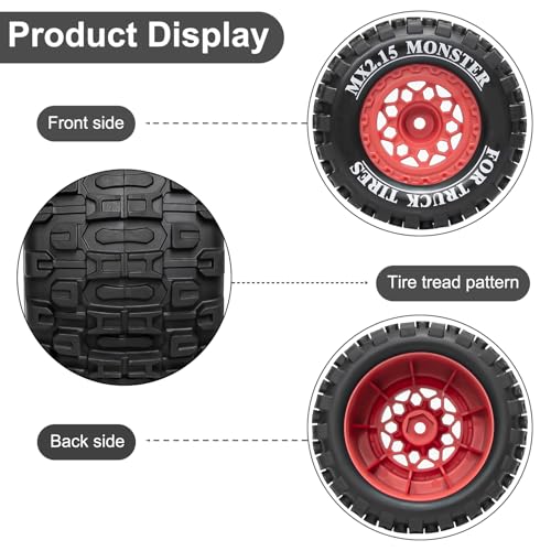 LRFHL 12mm Hex RC Wheel Tires 4PCS | for 1/16 Traxxas Mini Maxx 107154-1 Mini XRT VXL 108076-1 E-Revo Mini XRT MJX 16207 16210 HSP 94186 LOSI 1/18 Mini LMT - color: Black Tires+ Red Hex Wheel-5