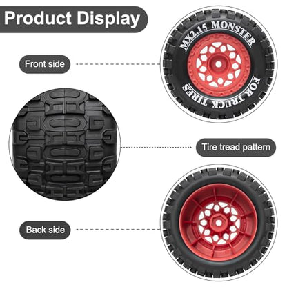 LRFHL 12mm Hex RC Wheel Tires 4PCS | for 1/16 Traxxas Mini Maxx 107154-1 Mini XRT VXL 108076-1 E-Revo Mini XRT MJX 16207 16210 HSP 94186 LOSI 1/18 Mini LMT - color: Black Tires+ Red Hex Wheel-5