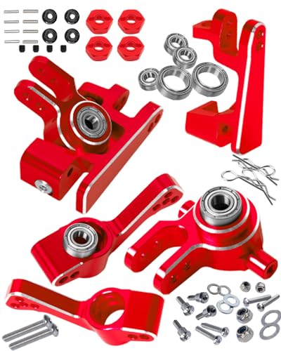 RC Upgrades Part for 1/10 Slash 4x4/Slash 4x4 VXL,Alloy Caster Block,Steering Blocks,Rear Stub Axle Carriers w/4pcs Wheel Hex & Bearings,Red - color: Red - Upgrades Part