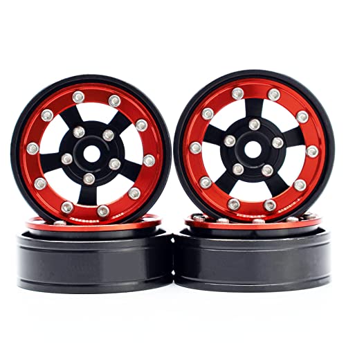 MRC 1.0 Beadlock Wheel 4PCS CNC Aluminum Wheels Rims Upgrade for 1/24 RC Crawler Car Axial SCX24 C10 Jeep Betty (Black-Red) - color: Black-Red