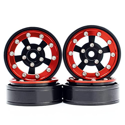 MRC 1.0 Beadlock Wheel 4PCS CNC Aluminum Wheels Rims Upgrade for 1/24 RC Crawler Car Axial SCX24 C10 Jeep Betty (Black-Red) - color: Black-Red