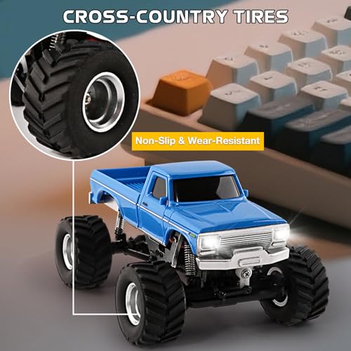 ARRIS 1:36 Mini RC Crawler, 4WD Off-Road RC Car with 2.4G Remote, Battery & Lights RTR for Adults Hobby Gifts (Blue) - color: Blue