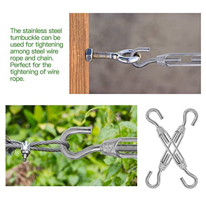 6PCS M4 Hook & Hook Turnbuckle 304 Stainless Steel Turnbuckle Wire Rope Tension Heavy Duty Turnbuckles for Cable Railing Wire Rope Hardware Kit (M4, Hook & Hook) - style: Hook & Hook-M-4