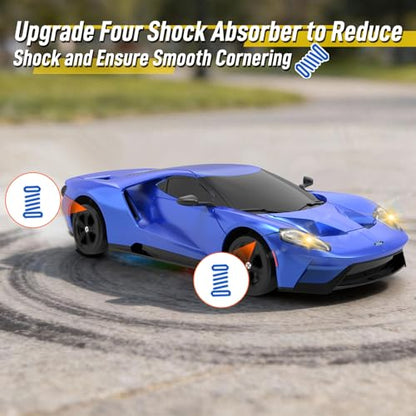 YONCHER RC Drift Car, Remote Control Car for Kids Ford GT Officially Licensed, 1:24 20KM/H 4WD RC Cars with Lights, Fast Racing Toy Car for Boys Girls, Blue - color: Gt Blue