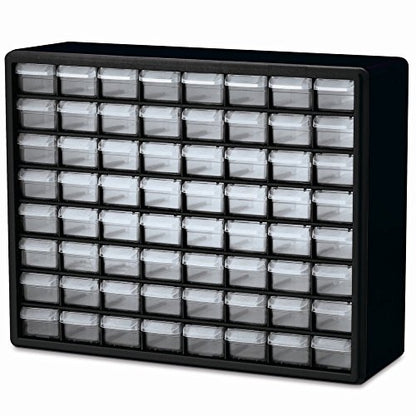 Akro-Mils 64-Drawer Plastic Storage Cabinet, 20"W x 6"D x 16"H, Black | Plastic Cabinet w/ Drawers for Garage Organization, Beads, Building Bricks Storage, Teacher Toolbox, Makeup Organizer, 10764 - size: 64 Drawer