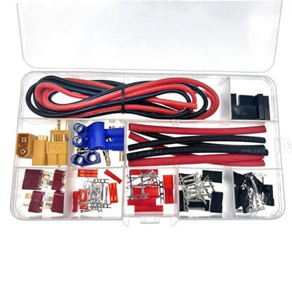104pcs T-Plug EC3 XT60 Male Female Connector Adapters & Servo Plug Male Female Connector Crimp Pin Cable Kit +14AWG Silicone Wire for RC Battery Charger ESC Motor Accessories