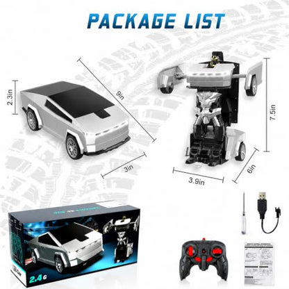 Remote Control Cyber Truck Toy for Boys, 2.4GHz RC Transform Pickup Cars Robot Toy, 1:18 Scale One-Button Deformation 360°Rotation with Lights, Gifts for Boys Age 3 4 5 6 7 8 9 10 11 12 - style: Cyber Pickup Truck