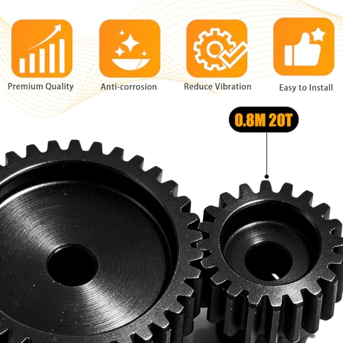 3-Pack Steel Metal 0.8M 5mm Pinion Motor Gear Sets 20T Compatible with HPI Kyosho Losi Axial Tamiya 1/8 1/10 RC Car Monster Truck Buggy, 0.8 Module Gear for Traxxsa Arrma - style: 3Pcs 20T