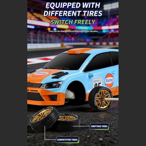GoolRC RC Drift Car, 1/24 Scale Remote Control Car, 4WD RC Rally Car, 2.4GHz High Speed Electric Racing Vehicle with LED Lights and Drifting Tires for Adults (Orange) - color: Orange