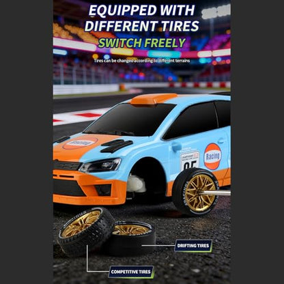 GoolRC RC Drift Car, 1/24 Scale Remote Control Car, 4WD RC Rally Car, 2.4GHz High Speed Electric Racing Vehicle with LED Lights and Drifting Tires for Adults (Orange) - color: Orange