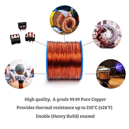32 AWG - 8 oz (2595 feet) Magnet Wire - Enameled Copper Wire for Electrical Motor Transformer Magnetic Coil 220°C (428°F) Thermal Class - Double Insulated Winding Wire - style: 32 AWG