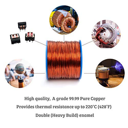 32 AWG - 8 oz (2595 feet) Magnet Wire - Enameled Copper Wire for Electrical Motor Transformer Magnetic Coil 220°C (428°F) Thermal Class - Double Insulated Winding Wire - style: 32 AWG