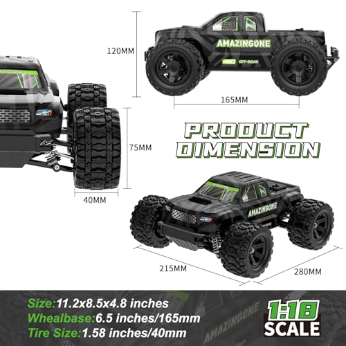 JT18W 1/18 Scale Fast RC Cars for Adults, High Speed 35KMH 4WD with 2.4 GHz,Hobby RC Trucks Monster Remote Control Truck Off Road,All Terrain RTR Remote Control Car with 2 Bettery
