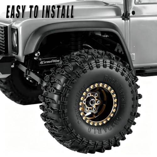 RC 1.0" Beadlock Wheels and Tires for RC Crawler 1/18 TRX4M,1/24 SCX24,Brass 1.0 Beadlock Wheels RC Rims w/ 1.0 Beadlocks Tires Soft Sticky Rubber Tires,4pcs,Style C - style: Style C(4pcs)