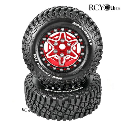 RC 1.9" Beadlock Wheels and Tires Set for 1/12 M-J-X H12Y H12Y+ H12P MN-128 RC Crawler,Wheels Tire OD 90MM/3.54",Aluminium Wheel Rims (4PCS),1.9" Beadlock Wheel Tires,Red - color: Red- (Wheel Tires)