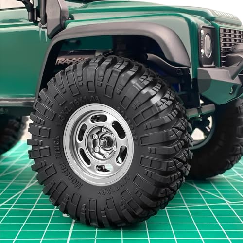 1.3inch Beadlock Wheel Hub Wheel Rim ＆ 70mm/2.76inch Crawler Tires | 4PCS Aluminum 1.3" Beadlock Wheels & Rubber Tires Set for 1/18 1/24 RC Crawler Car SCX24 TRX4M Upgrade Parts (Silver) - color: Silver