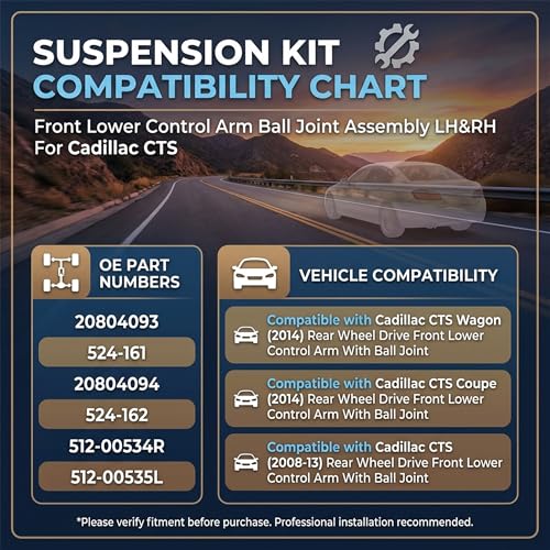 2pc Front Lower Control Arm with Ball Joint Kit for Cadillac CTS 2008-2015 RWD Models Only, Fits Coupe/Wagon/Sedan 6.2L, Driver & Passenger Side Replacement, Interchange 20804093 20804094 - size: 524-161, 524-162