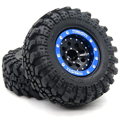 Adjustable Offset RC 1.0 Wheels and Tires, 1/24 Tires & Heavy 1.0 beadlock Wheels Blue Black for 1:24 RC Crawler Axial SCX24 90081 AXI00001 & Other 1/24 Crawler Truck, (4-Pack, Assembled) - color: Blue & Black