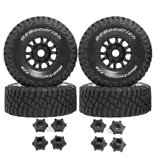 1/7 1/8 1/10 RC Short Course Truck Tires OD 4.96"And Wheels 12mm 14mm 17mm Hex For 1:10 1:8 1:7 Scale Off Road Truck Car ARRMA Mojave 4S 6S TRAXXAS Slash 2WD FS FSR Axial Losi Rc4wd (Black) - color: Black