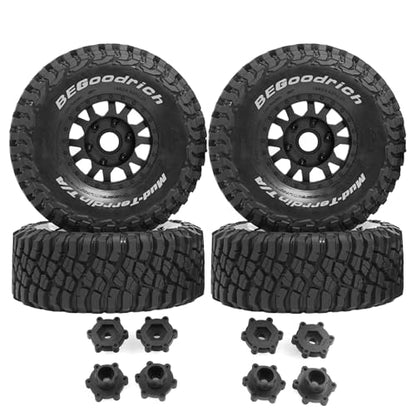 1/7 1/8 1/10 RC Short Course Truck Tires OD 4.96"And Wheels 12mm 14mm 17mm Hex For 1:10 1:8 1:7 Scale Off Road Truck Car ARRMA Mojave 4S 6S TRAXXAS Slash 2WD FS FSR Axial Losi Rc4wd (Black) - color: Black