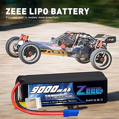 Zeee 6S Lipo Battery 9000mAh 22.2V 100C Soft Case RC Battery EC5 Connector with Metal Plates for RC Car Truck Desert Racer RC Tank RC Hobbies(2 Pack)