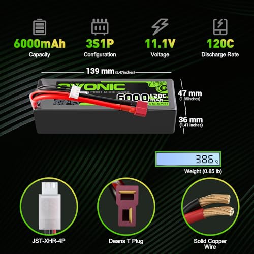 OVONIC 3S LiPo Battery 11.1V 6000mAh 120C with T-Style Connector for RC Car RC Truck Airplane Helicopter Boat Car Racing RC Hobby (2 Packs)