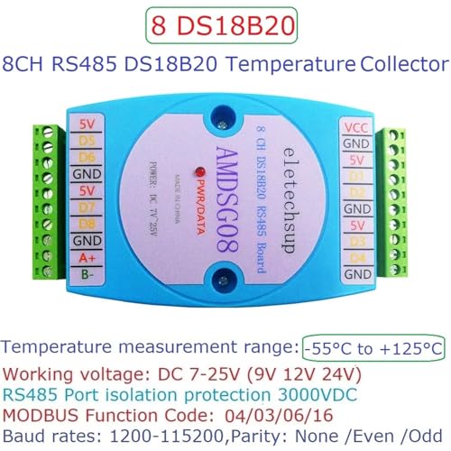 8CH DC 12V 24V DS18B20 Temperature Acquisition Module RS485 3000V Optical Isolation Communication Modbus RTU(8CH Collector) - color: 8ch Collector