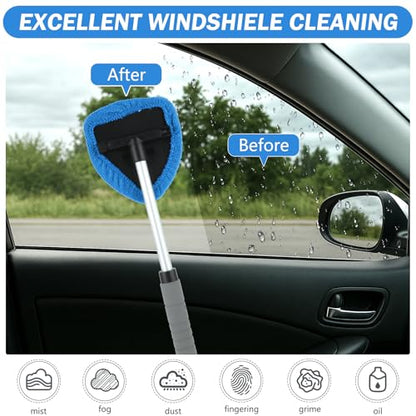 8 Pcs Car Window Cleaner Kit Triangle Shape Include Windshield Cleaning Tool with Extendable Handle 5 Microfiber Bonnets 1 Car Ventilation Brush 1 Empty 50ml Spray Bottle Glass Wiper Kits, Blue - color: Blue