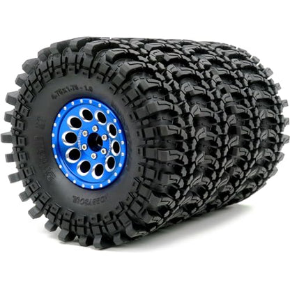 4pcs RC 1.9 Mud-Terrain Tires Mounted on 1.9 Beadlock Wheels Blue, 1.9 XL Tires 4.75" (121mm) and 1.9 Wheels Fit RC Crawler Redcat Gen8 Traxxas TRX-4 RC4WD D90 Tamiay CC01 Axial SCX10 - color: Blue