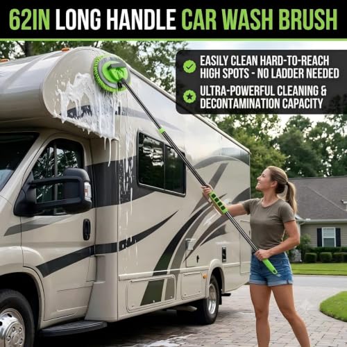 62'' Car Wash Brush Kit with Long Handle, Microfiber Car Wash Mop Mitt Scratch-Free Car Detailing Care Kit Car Cleaning Brush Supplies for Cars RV SUV Truck Boat