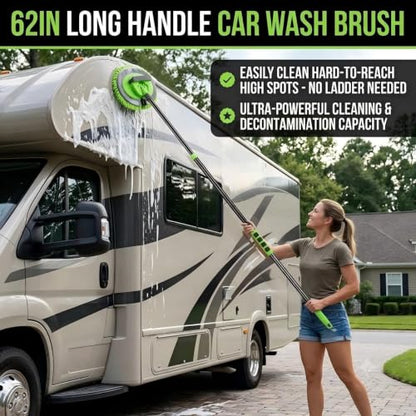 62'' Car Wash Brush Kit with Long Handle, Microfiber Car Wash Mop Mitt Scratch-Free Car Detailing Care Kit Car Cleaning Brush Supplies for Cars RV SUV Truck Boat