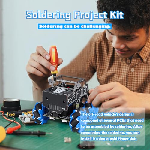PEMENOL DIY Robot Car Soldering Kit, 4WD RC Drift Car Project Kit with Mecanum Wheels, Remote Control, STEM Electronics Learning Kit with Color Manual for Teens, Adults & DIY Enthusiasts