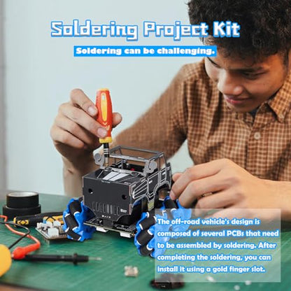 PEMENOL DIY Robot Car Soldering Kit, 4WD RC Drift Car Project Kit with Mecanum Wheels, Remote Control, STEM Electronics Learning Kit with Color Manual for Teens, Adults & DIY Enthusiasts