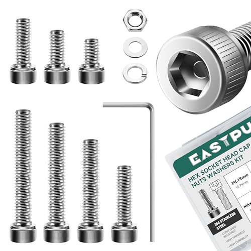 159Pcs M6 Machine Screw Assortment Kit, M6 x 8/12/16/20/25/30/35mm Stainless Steel Bolts and Nuts Kit with Lock & Flat Washers, Socket Head Metric Bolt Kit - color: (Silver) Hex Socket Head, size: 159Pcs M6-1.0