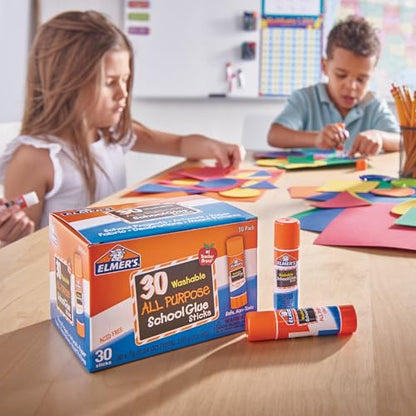 Elmer's All Purpose School Glue Sticks, Acid-Free and Washable, Clear, 7 Grams, 30 Count - Craft Projects, Poster, Classroom Supplies, #1 Teacher Brand - size: 30 Count