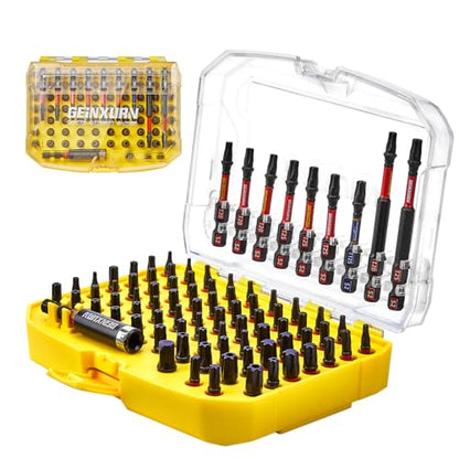 83Pieces Impact Screwdriver Bits Set, Magnetic S2 Steel Torx/Security Torx Insert Power Bits Tips Set with Impact Bit Holder and 1/4”Socket Adapter (Yellow Storage Box Case)