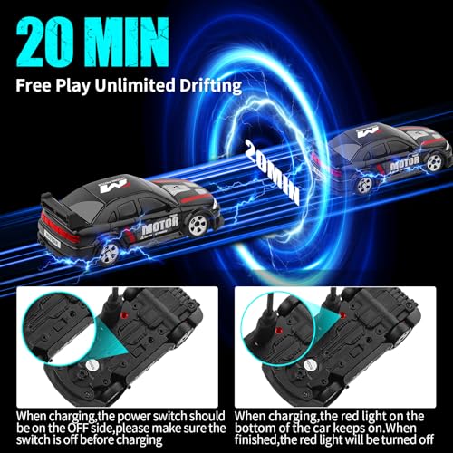 Desktop Drift Car,1:64 Remote Control Car, RC Cars with LED Lights | Mini RC Drift Car for Race, for Boys Kids Adults - color: Black