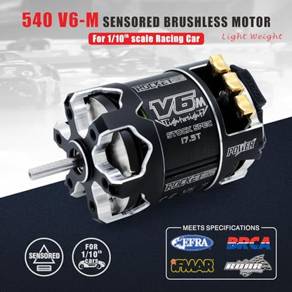 Surpass Hobby Rocket 540-V6M Sensored 17.5T Brushless Motor Light-Weight SPEC Motor for 1/10 Scale RC Racing Car (Shaft 3.175, 17.5T KV) - size: 17.5T KV, style: 540-V6M Motor