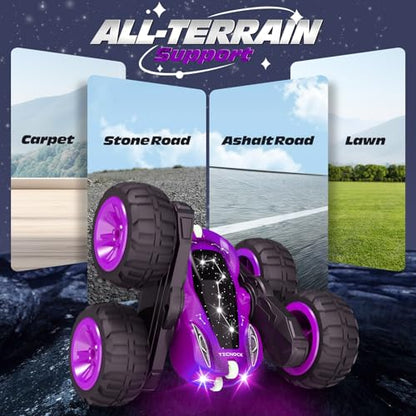Tecnock Remote Control Car for Kids, 2.4GHz RC Cars with USB-C Easy Charging, 4WD Double Sided 360° Rotates and Flips RC Stunt Car, Toys Gift for Boys and Girls Ages 6-8, 8-12 - color: Purple