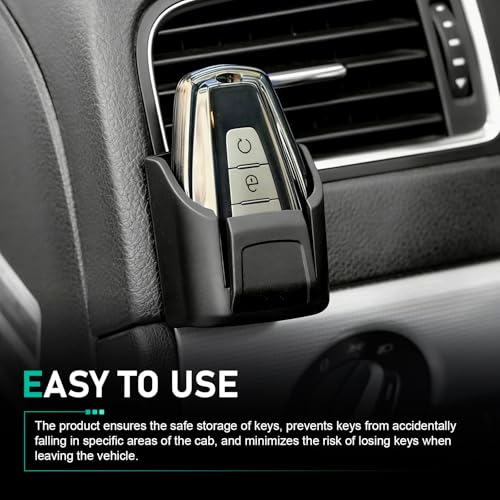 Car Key Fob Holder, Anti-vibration Dashboard Storage Box with Card Slot, Multi-function Organizer for Remote Key Card Small Item, Self-adhesive Accessory for Center Console Door Panel (Black)