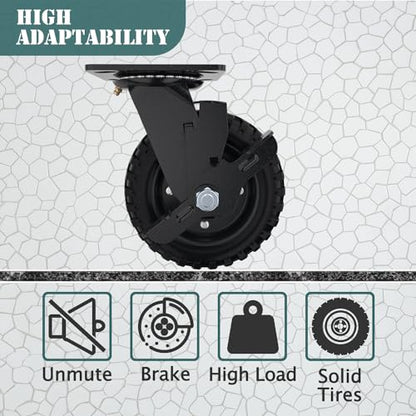 5 Inch Heavy Duty Caster Wheels Set of 4（2Swivel Brake & 2 Fixed 1500lbs Capacity, Large Solid Rubber Caster for Outdoor, Flat Carts, Dolly, Workbench,Trolley,Wagon and Chicken Coop - style: Swivel Brake+Fixed,4pk