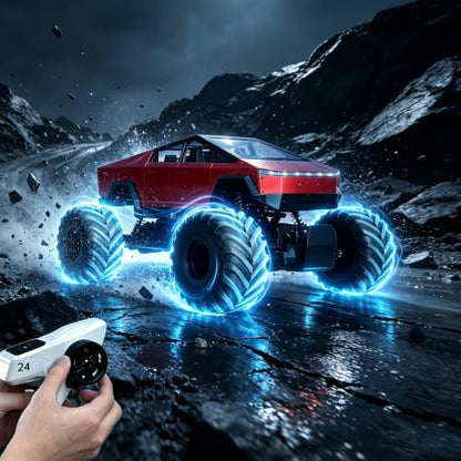 1/8 Scale Large Remote Control Cyber Pickup Truck, 4WD Off-Road RC Monster Truck, 2.4Ghz All-Terrain Climbing Car with Sound & Light Effects, Alloy Body, Ideal Gift for Kids Age 6+ - color: 1/8 Truck