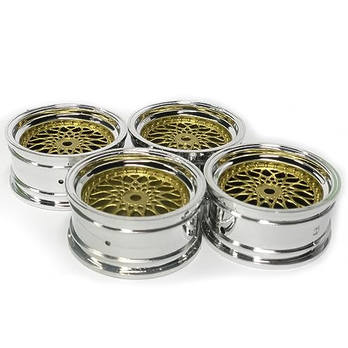 4PCS 65mm RC Rally Car Rubber Tires and Plastic Plating Wheel Rims Set 12mm Hex for 1/10 RC On-Road Rally Drift Racing Car for HSP Tamiya Sakura HPI WR8 HSP TT02 WLtoys (Gold Silver) - color: Gold Silver